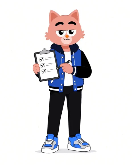 Jami mascot holding a checklist